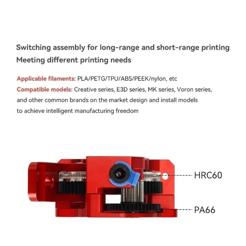 

652F 3D Printer Metal Extruder Hardened Steel HGX-LITE-Extruder Double Gear with Motor for CR10 Ender3 Voron 3D Printers