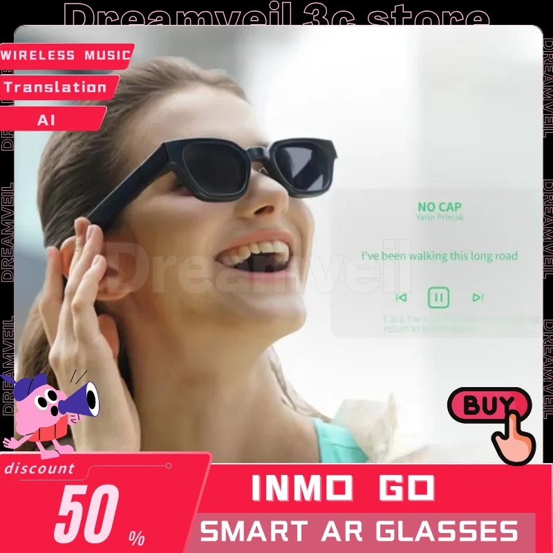 INMO Go Smart AR Glasses AI Assistant Glasses Custom Wireless Music/Call/Translation/Teleprompter/Navigation/Bluetooth Audio