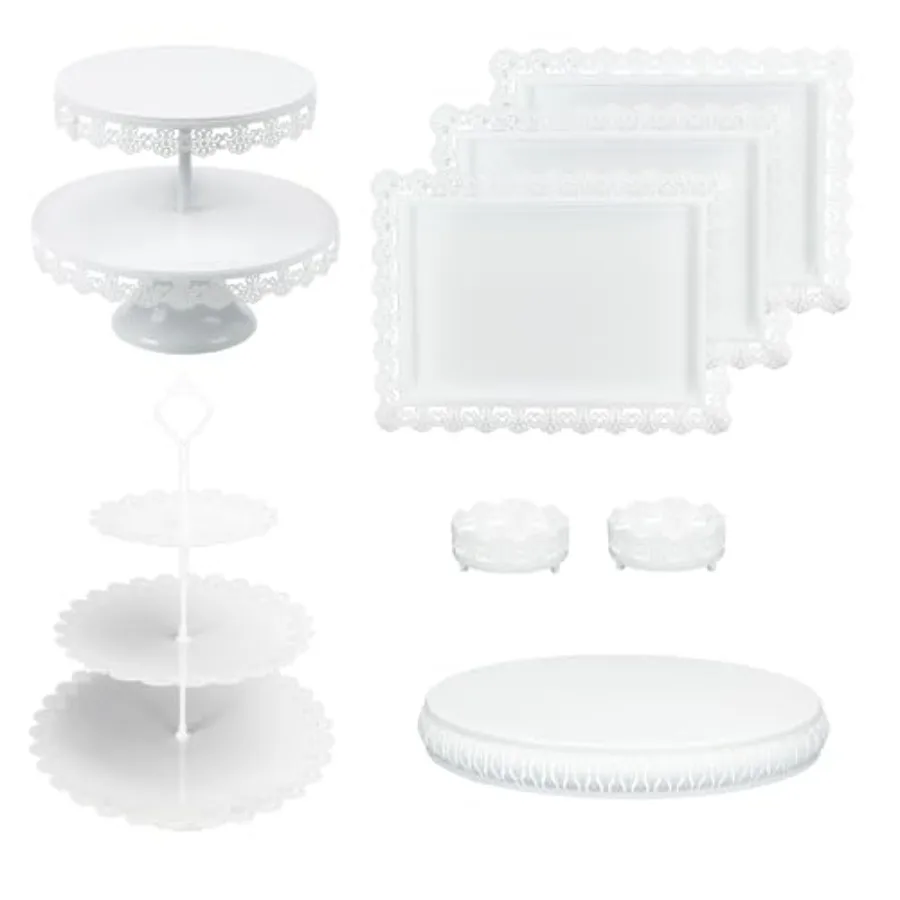 

Набор подставок для торта из 8 предметов: большая подставка для торта 14 дюймов, 2/3-ярусный поднос, маленькая круглая металлическая подставка для десертов для праздничного стола на день рождения