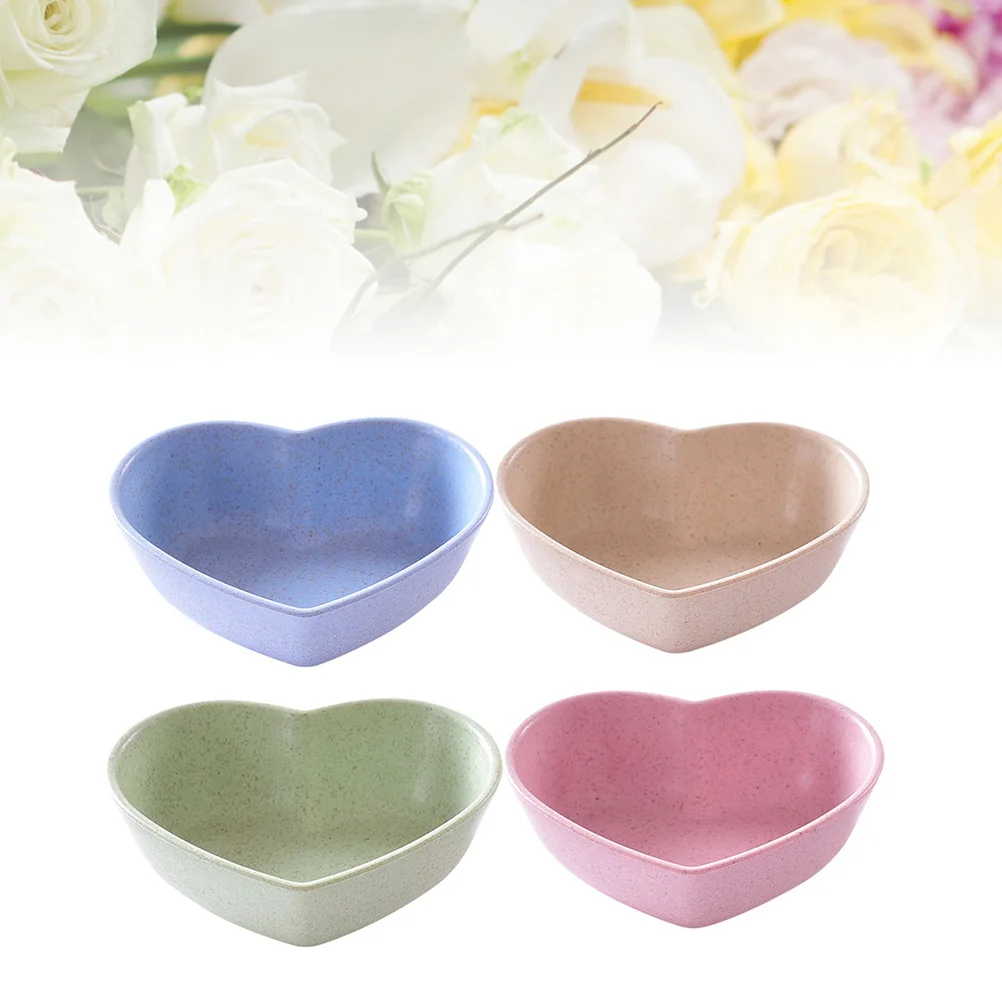 

4Pcs Wheat Straw Heart Shape Seasoning Dish Eco Friendly Food Sauce Bowls for Dipping Saucer Appetizer Plates Seasoning Dishes