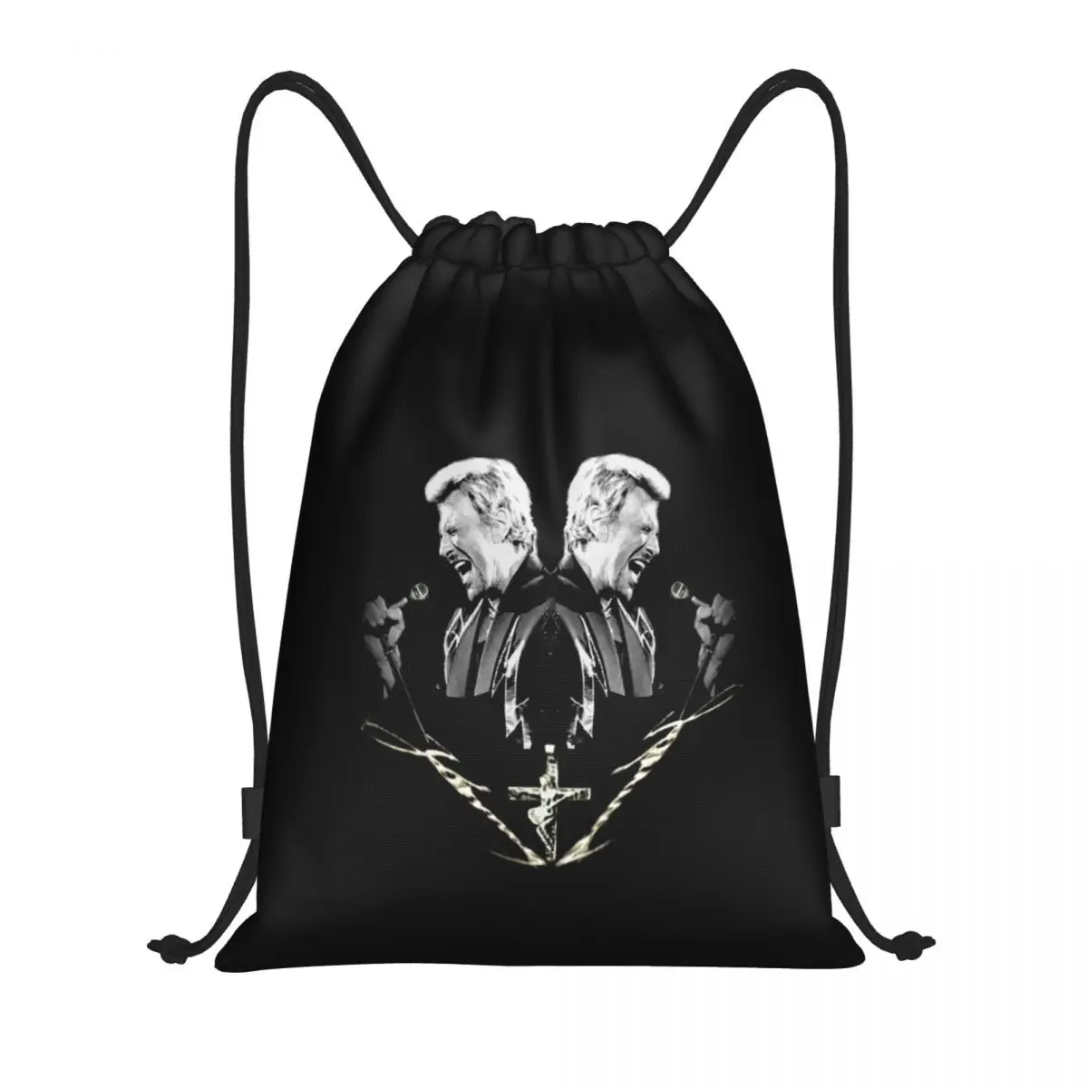 Custom Johnny Hallyday Rock Music Drawstring Backpack Bags Lightweight French Singer Gym Sports Sackpack Sacks for Yoga