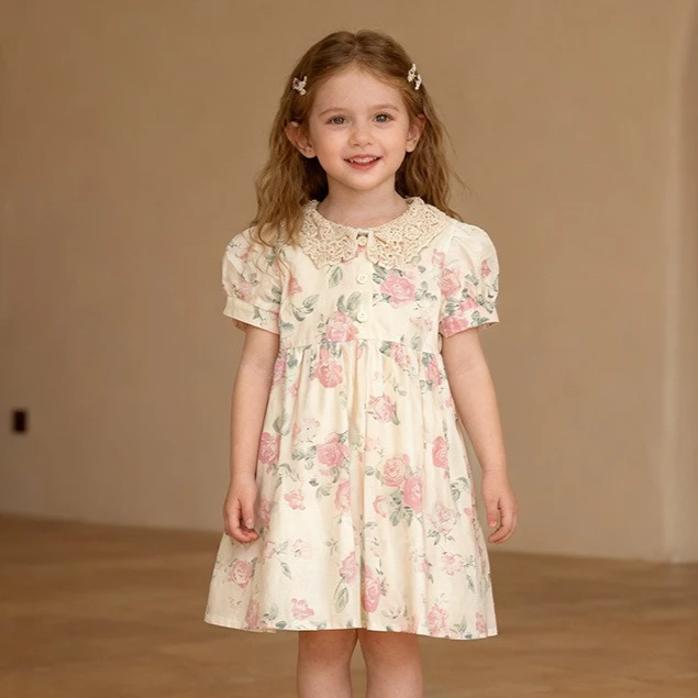 Girl Skirt 2025 Spring and Autumn New Childrens Clothing Girl Baby Temperament Broken Flower Bubble Sleeve Princess Skirt