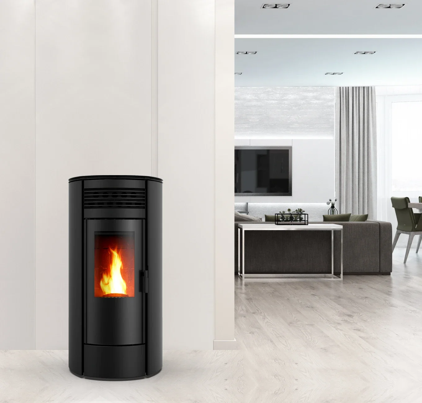 KF1501A Round Design Modern Electric Indoor Biomass Pellet Stove Heating Pellet Fireplace Heater for House