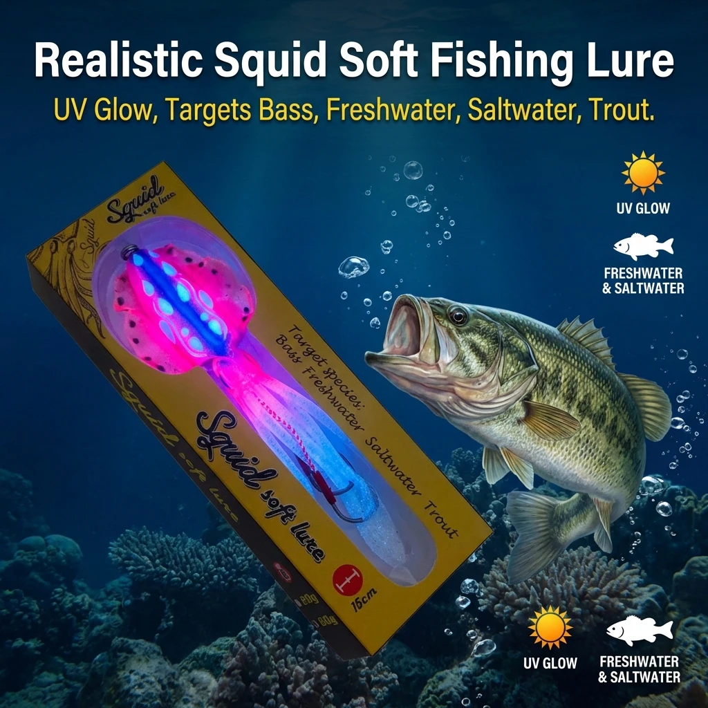 

60g Lifelike Deep Sea Squid Lure Octopus Design Soft Bait Fishing Tackle With Iron Hook For Saltwater Freshwater Fishing Gears