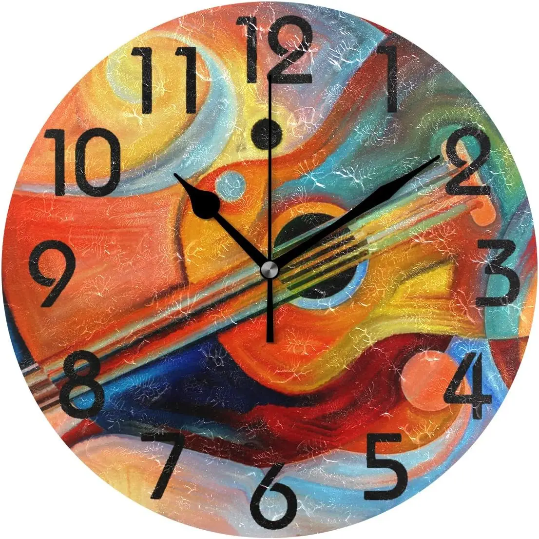 Chic Abstract Painting Music and Rhythm Print Round Wall Clock Decorative, 9.5 Inch Battery Operated Quartz Analog Quiet