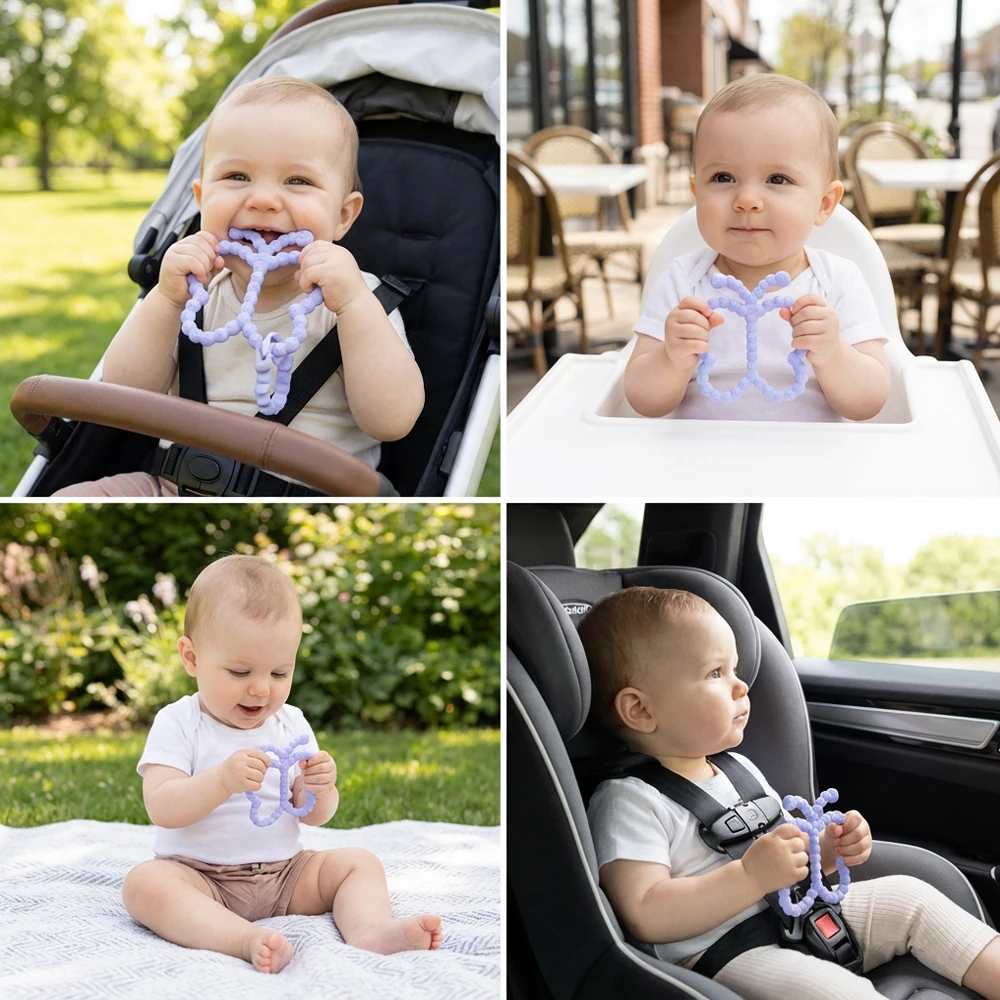 

Butterfly Baby Teether Ring, Food-Grade Silicone Teething, Gum Massager Easy Grasp Soft Flexible Durable Teething Relief Tool