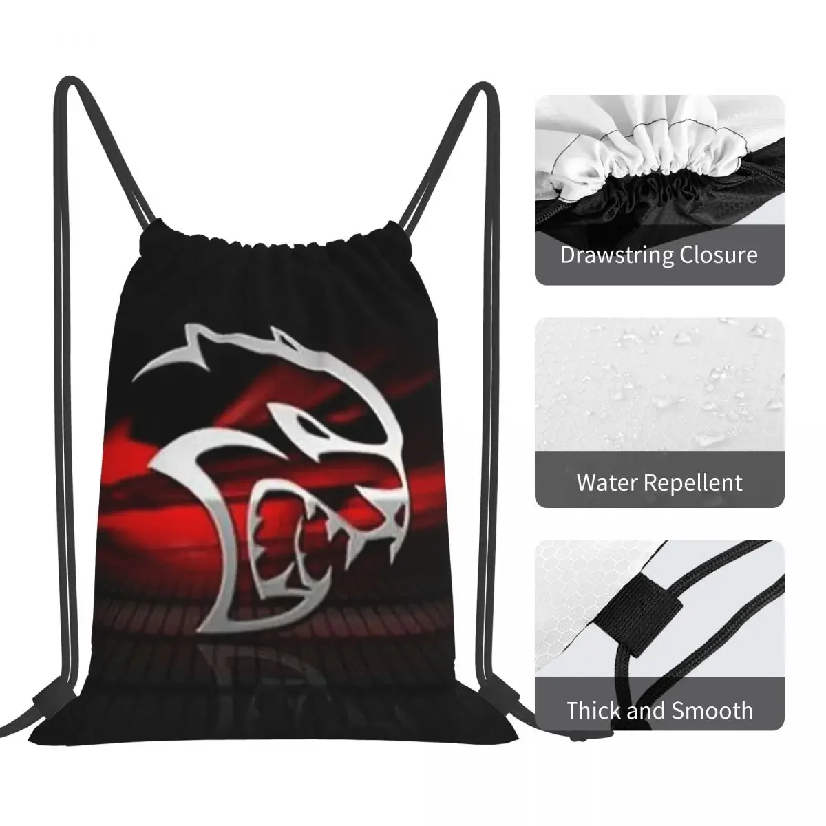 SRT Hellcat Demon Dodge Challenger Car Racing Backpacks Drawstring Bags Drawstring Bundle Pocket Sports BookBag Travel Students