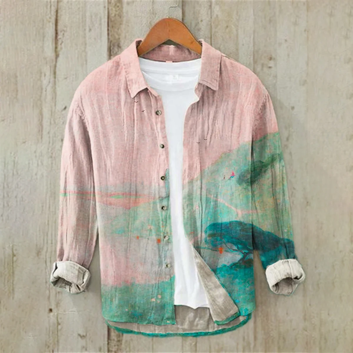 Men\'s linen trendy new shirt 3D printing ink series pattern cat fish pattern casual and comfortable super large size XS-6XL fast