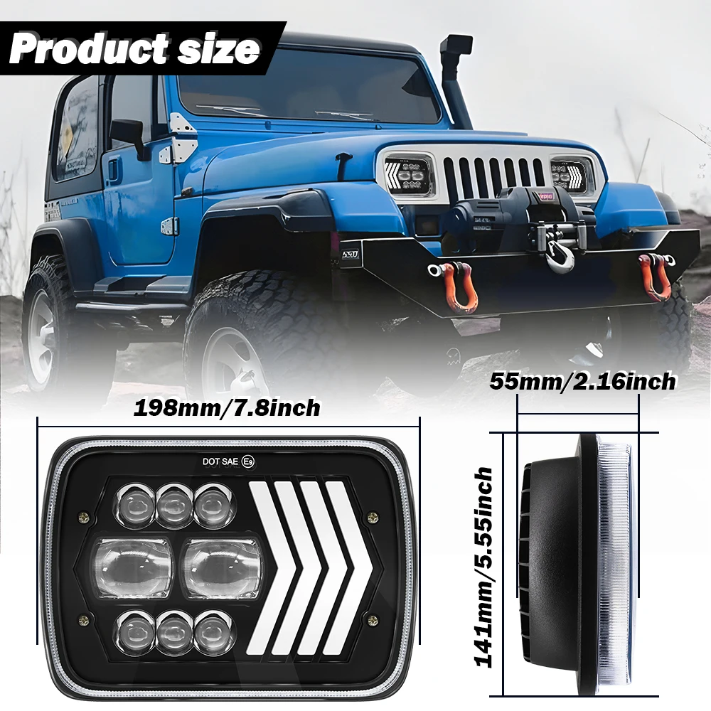 7-inch Wrangler LED headlight headlight 5X7 square dimming 60W off-road pickup light arrow aperture yellow white