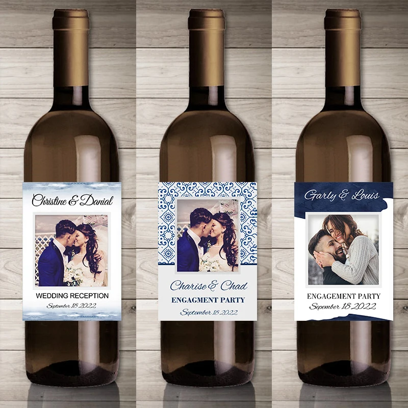 20pcs Personalize Printing Photo Wine Stickers Labels Wedding Custom Stickers Add Your Picture Candy Favors Gift  Bottle Labels