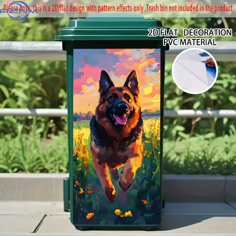 1pc of 2D Flat Stickers Featuring a Running German Shepherd Design, Self-Adhesive for Dustbins. These PVC Decorative Stickers