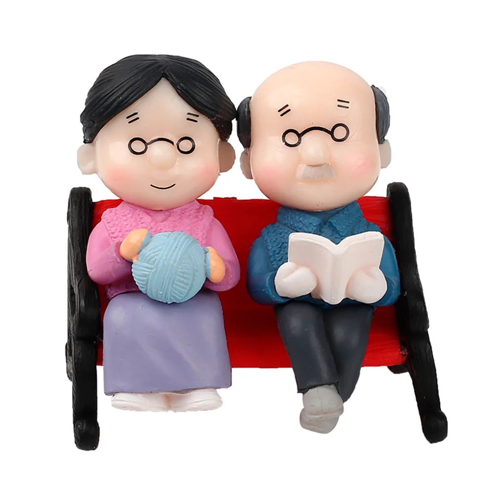 

2 set Succulent Cake Ornament Grandma Grandpa Statue Set Pvc Baking Decoration For Desktop Car Garden Bonsai Accessories