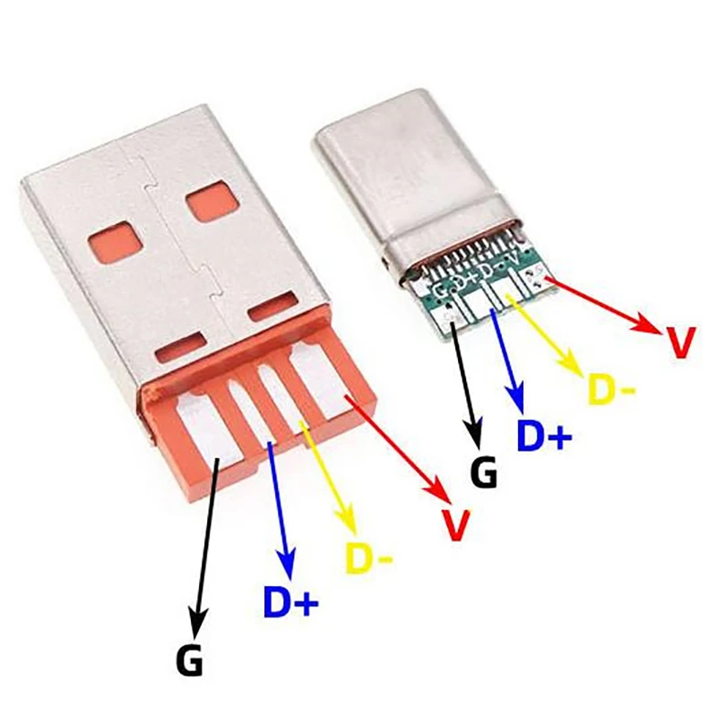 Conector macho de carga rápida PD, soldadura con PCB de 5 pines + tipo A macho de 5 pines, USB tipo C, 65W, 5A, KIT de bricolaje de carga de datos