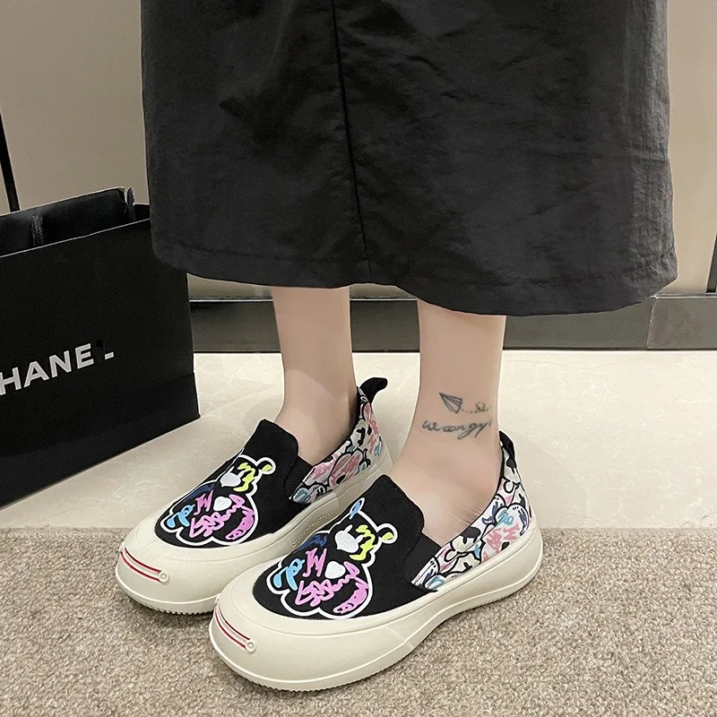 Women Platform Vulcanized Shoes New Woman Thick Sole Canvas Loafers Fashion Graffiti Sneakers Outdoor Flats Sports Shoes