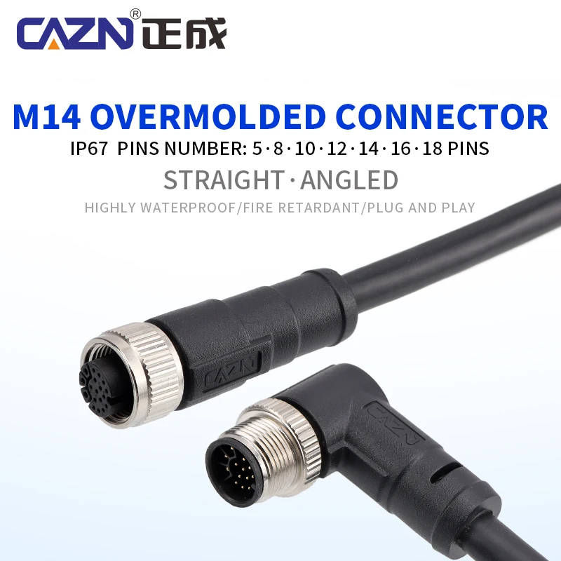 M14 Shielded Overmolded Plug Male Female Straight Angled 18 Pin 1/2/5m PVC IP67 for Signal Transmission & Industrial Networks