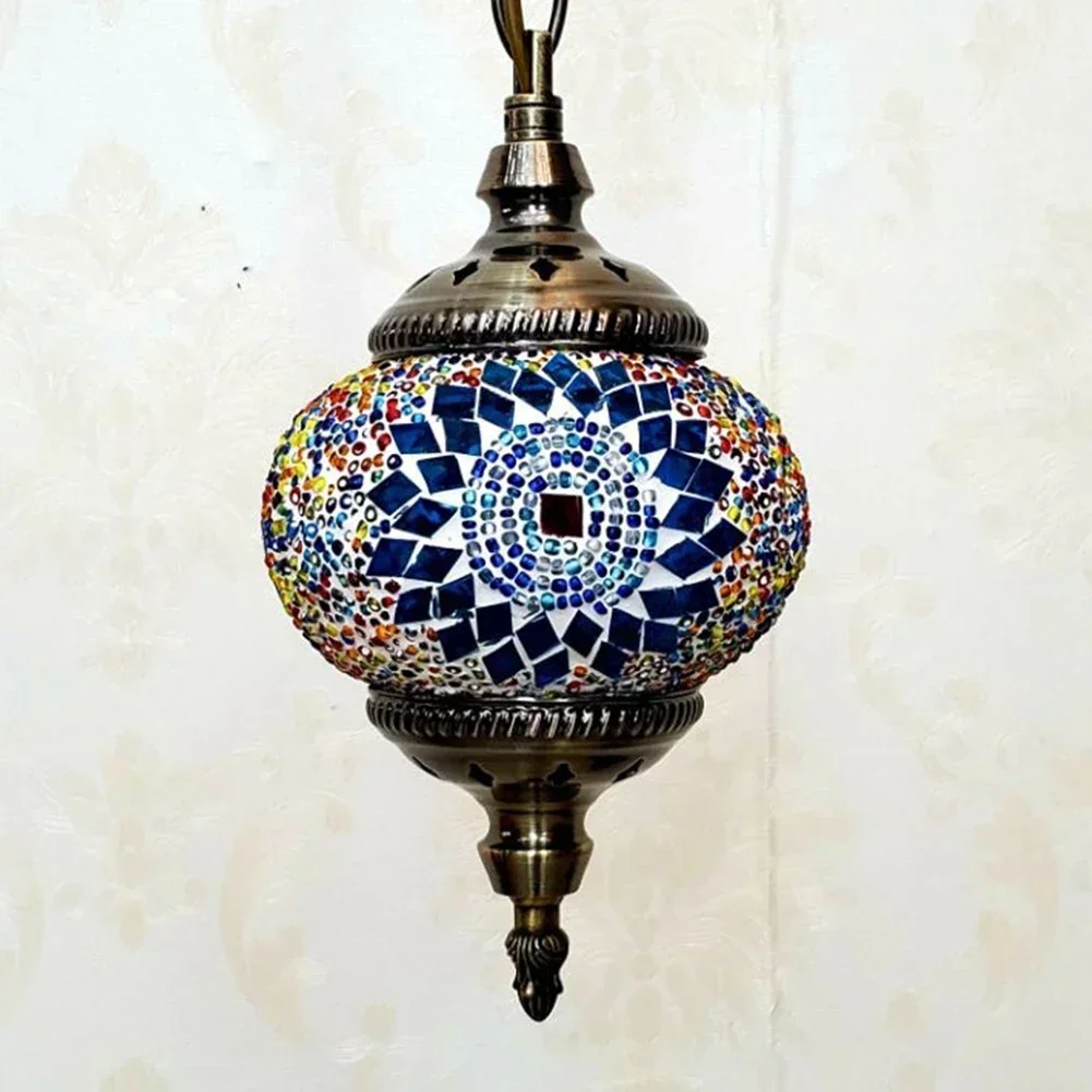 Turkish Moroccan Mosaic Pendant Chandelier 5IN Diameter Hardwired Lantern Home Decor Lamp for Living Room Bedroom
