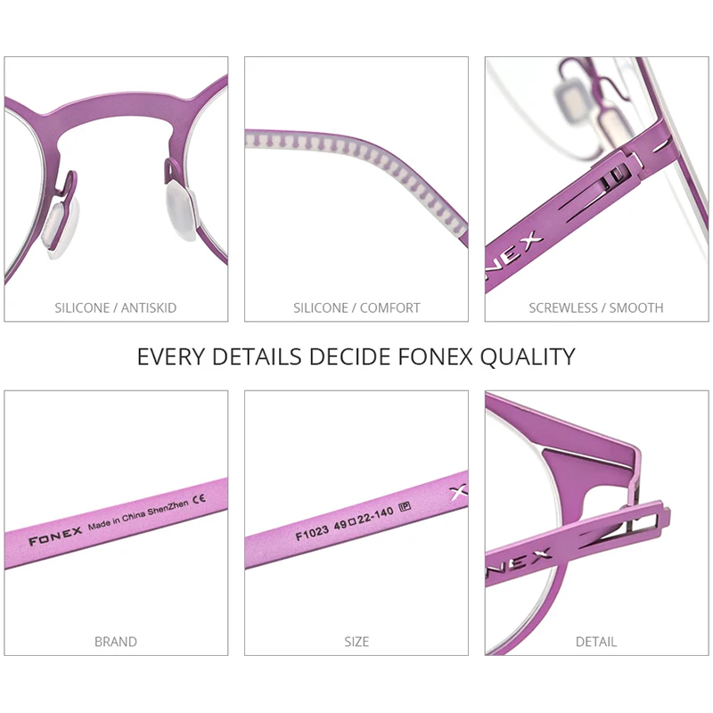 FONEX Alloy Glasses Frame Men Brand Design Ultralight Vintage Round Eyeglasses Women Ultralight Germany Screwless Eyewear 1023