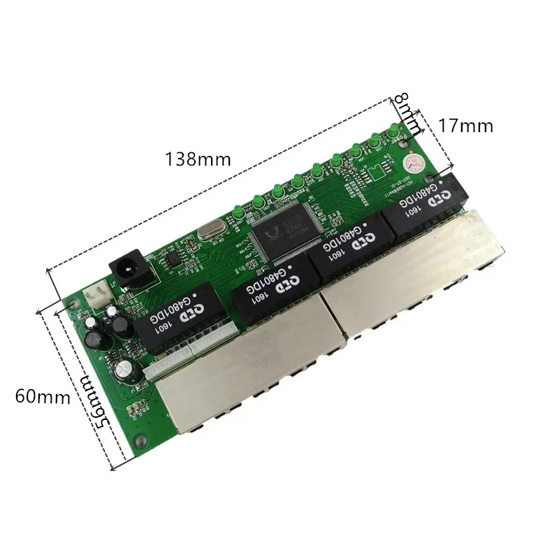 OEM PBC 8 Port Gigabit Ethernet Switch 8 Port met 8 pin way header 10/100/1000 m hub 8way power pin Pcb board OEM schroef gat