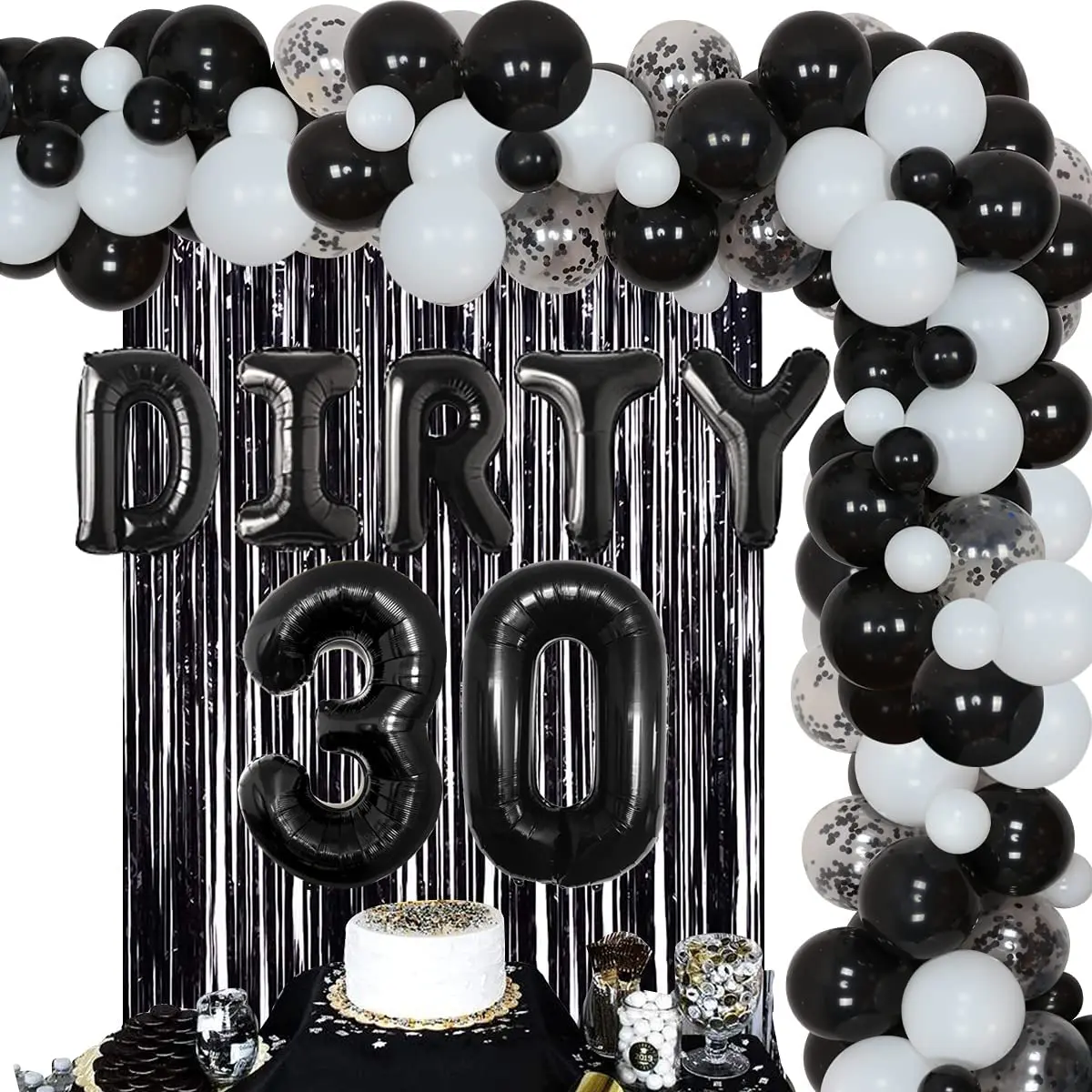 

30th Birthday Party Decorations Black and White Balloon Garland Arch Kit 30 Foil Balloons for Men Women 30th Birthday Supplies