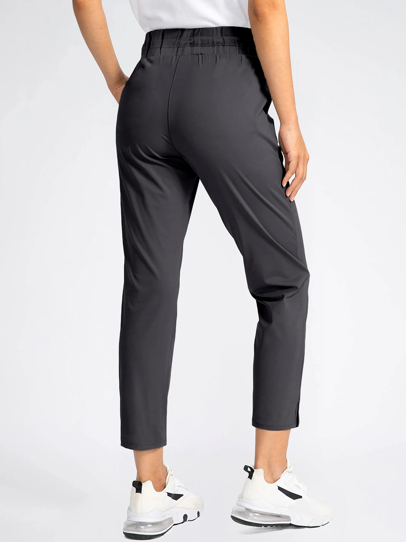 Neue bequeme Damenhose mit hoher Taille und Kordelzug, einfarbig, lässige Hose mit Taschen für Workout, Lounge und Alltag. – Detail 8