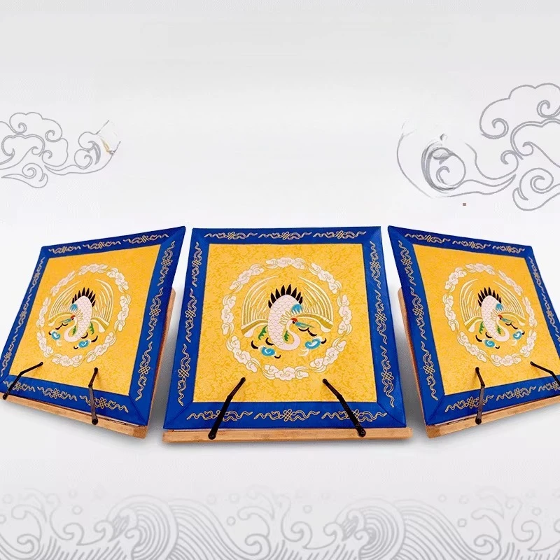 38*38cm Scriptures Cover Cloth Brocade Fabric Gossip Crane Embroidery Pattern Temple Decoration Supplies Desktop Decoration
