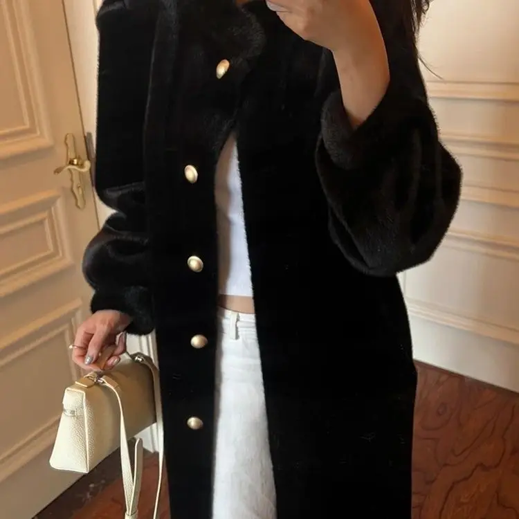 

Макси-пальто из искусственного меха, женское пушистое необычное пальто для поездок на работу Gyaru, мотоциклетное пальто с рукавами-фонариками, культовый градиент, стимпанк Ins