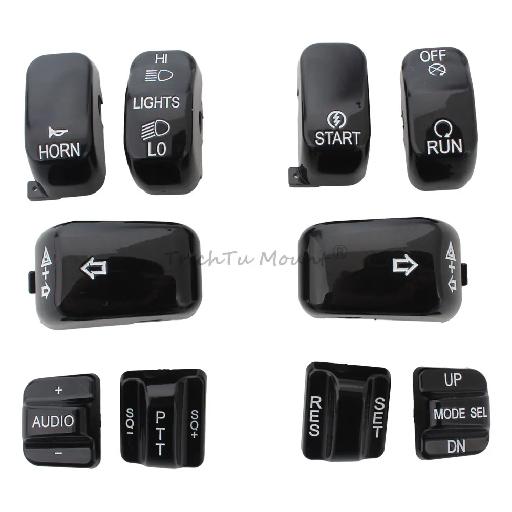 10Pcs Hand Control Switch Cap Button Cover Black For Harley Touring Road King Electra Street Road Glide 1996-13 Accessories