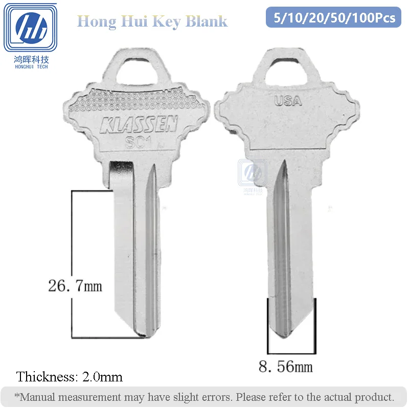 5-100 unidades/lote para llave virgen de puerta de cristal Klassen SC1 Pagoda SC Hotel, 26.7mm, latón sin cortar, cerradura húngara, herramienta de cerrajería doméstica