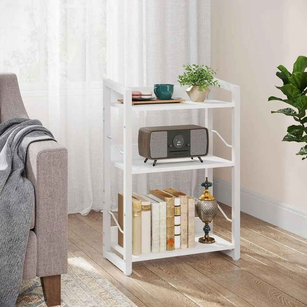 رف كتب صناعي خشبي مكون من 3 طبقات - رف تخزين معدني وخشبي أبيض للمكتب المنزلي وغرفة المعيشة وغرفة النوم #2