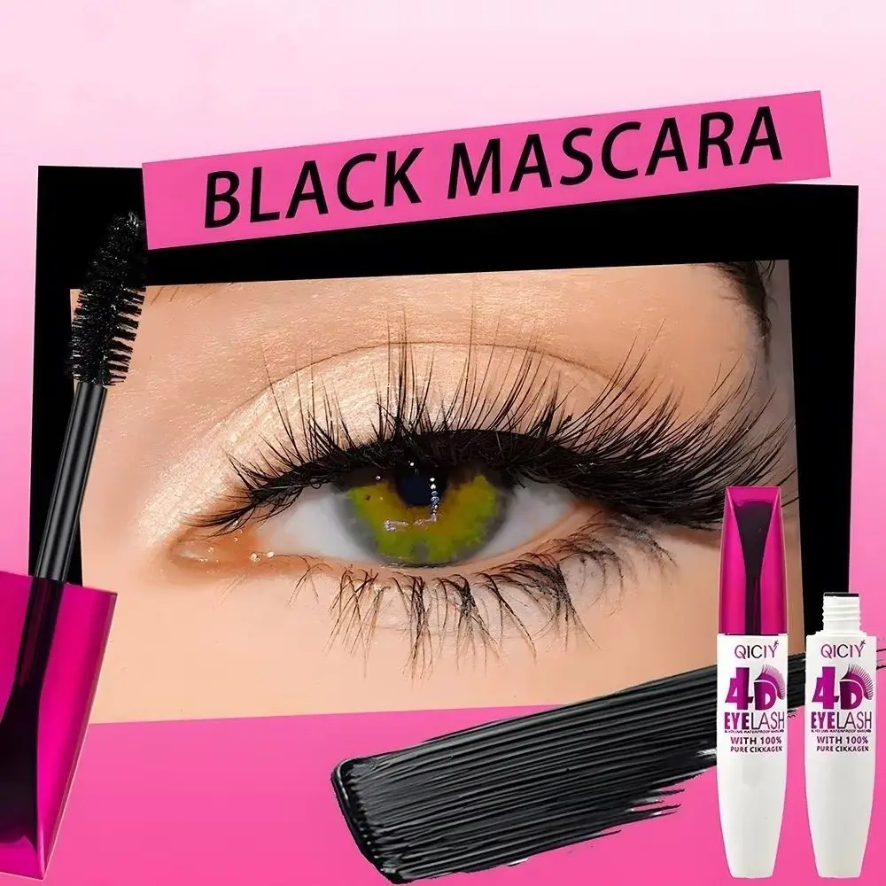 Black 4D Mascara Waterproof Extra Long Natural Curling Mascara Volume Lasting Smudge-Resistant Big Eye Makeup Novice Quick Start