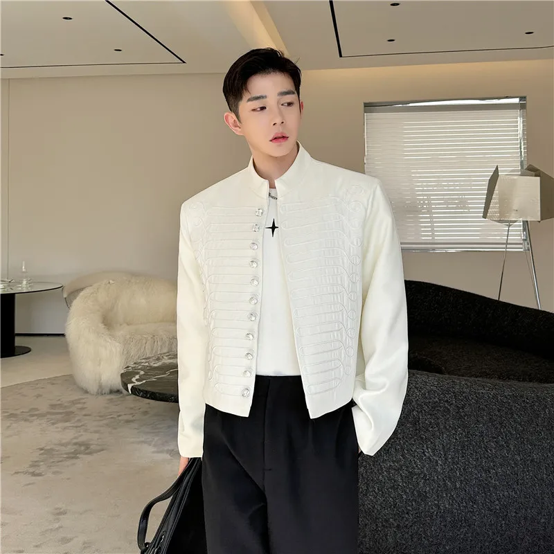 

Новая весенняя мужская куртка в китайском стиле с вышивкой, повседневная, с высоким воротником, многопуговичная, декоративная, премиум-класса.