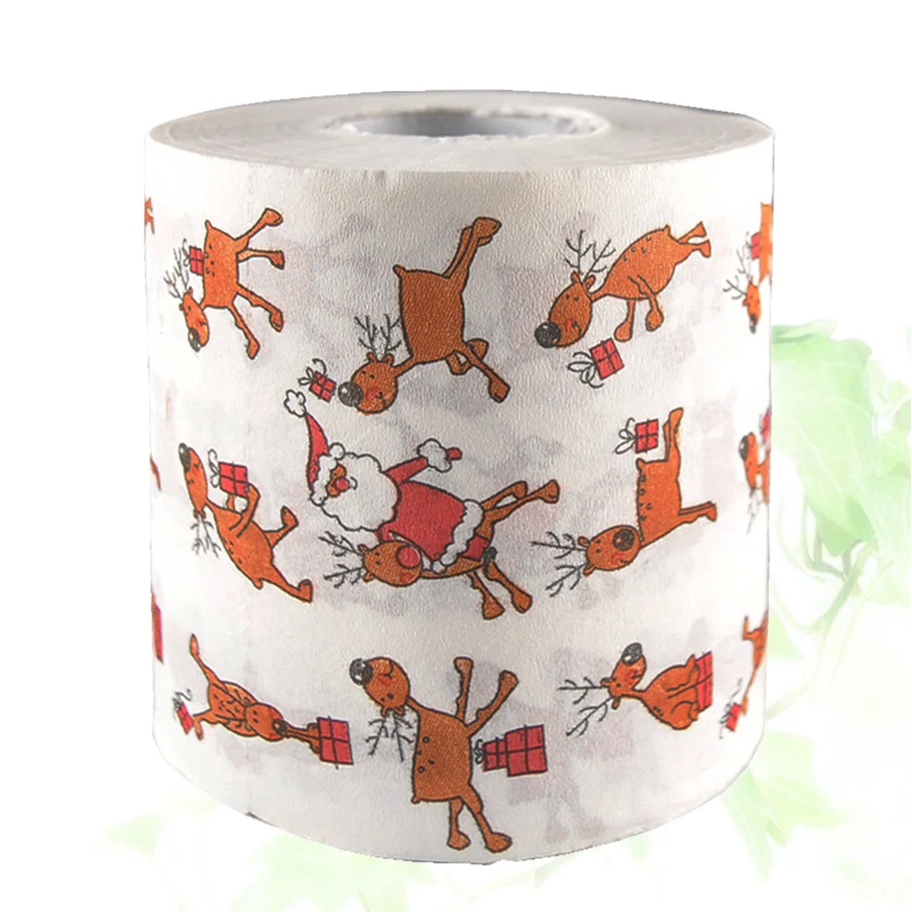 Festive Toilet Paper Novelty Tissue Printing -ply Printed Cartoon Elk Absorbent