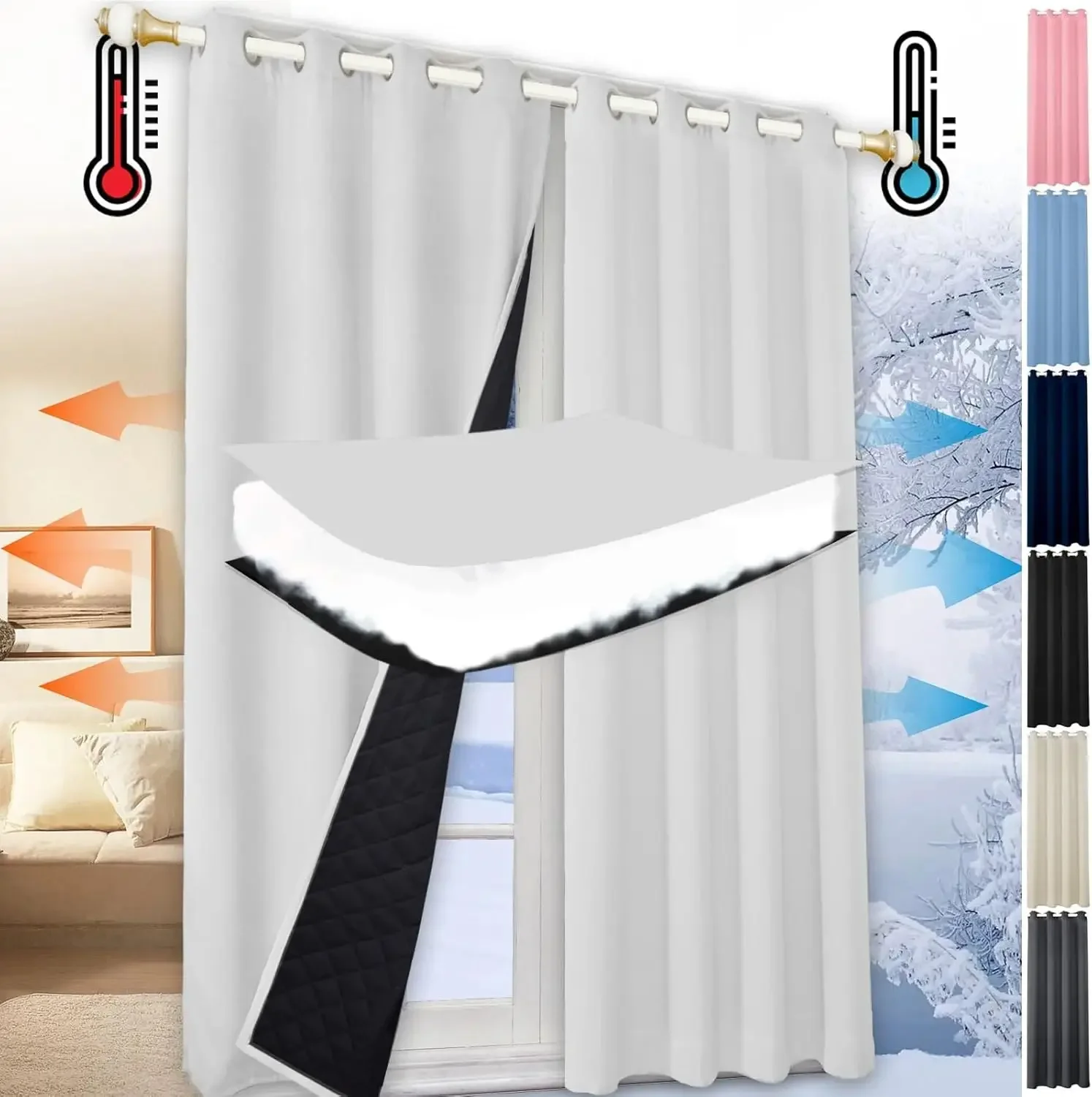 Waterproof Winter Curtains for Window Windproof Coldproof Home Curtains for Outdoor Indoor Thick Blinds Shades for French Window