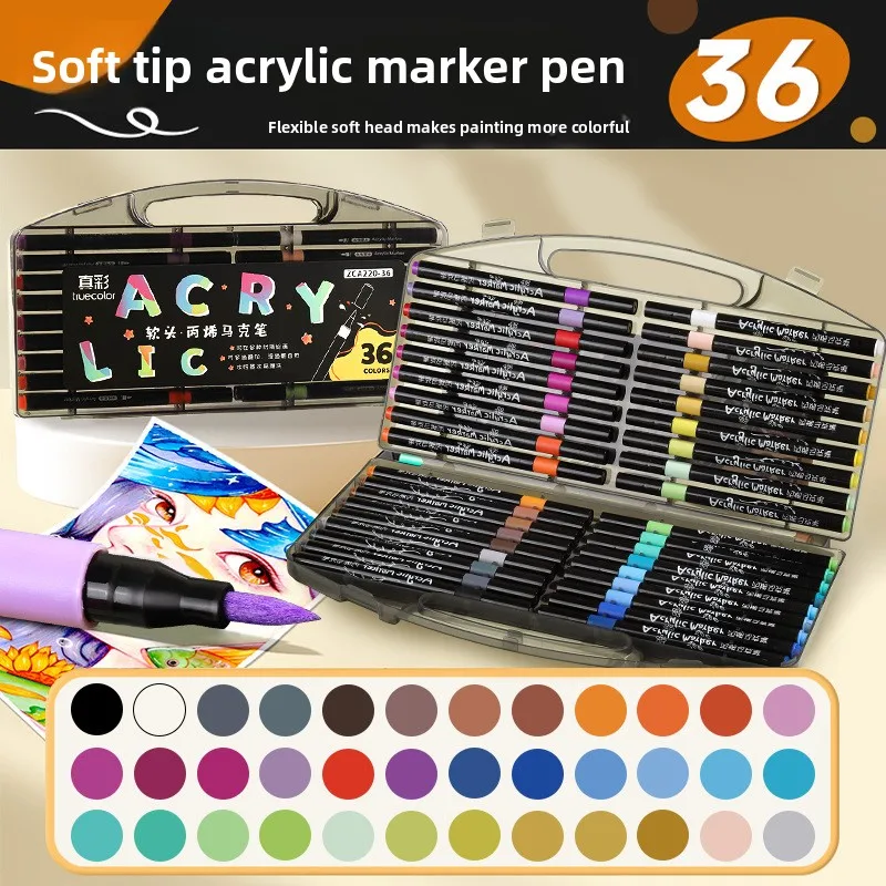 

36 Colors Acrylic Markers Formaldehyde Free Odorless Opaque Fade Proof Large Capacity for Student Painting and School Projects