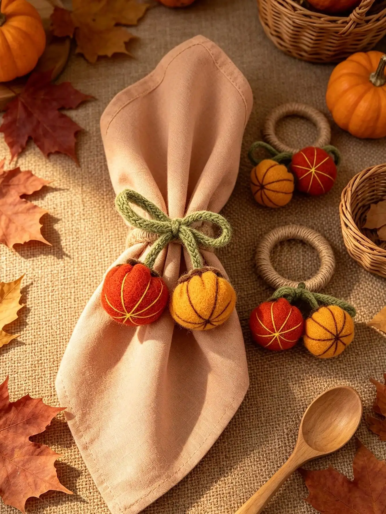 6pcs, Harvest Festival Realistic Pumpkin Napkin Rings, Suitable For Wedding Party, Holiday Celebration, Picnic Camping, Country Gathering, Birthday Banquet Table Decoration Napkin Holder, Simple Style Napkin Holder
