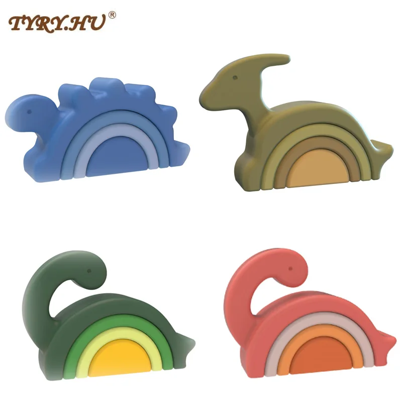 1Set blocchi di costruzione morbidi blocchi impilabili in Silicone giocattolo per bambini forma rotonda giocattolo da costruzione in Silicone massaggiagengive in gomma giocattolo Montessori