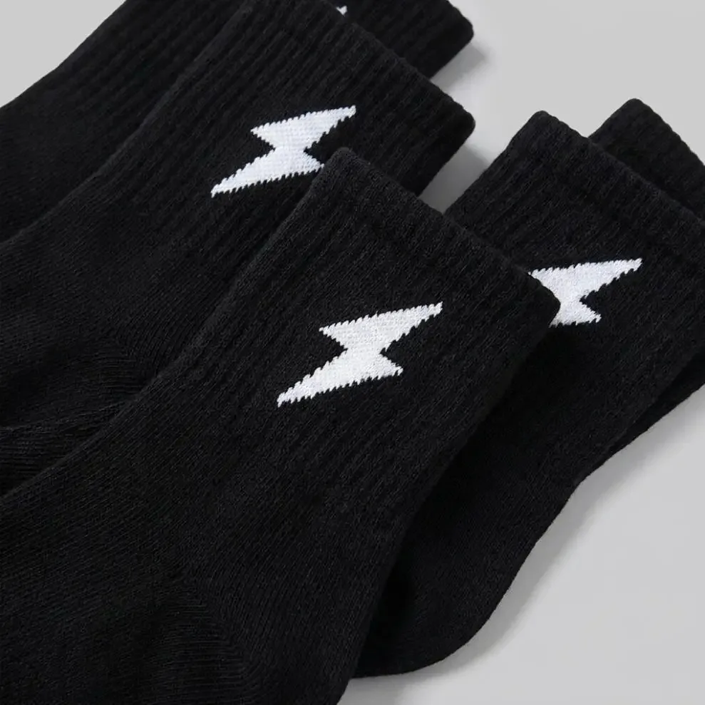 Four season versatile lightning print mid tube socks for men and women, non slip and non falling, with vertical texture in black