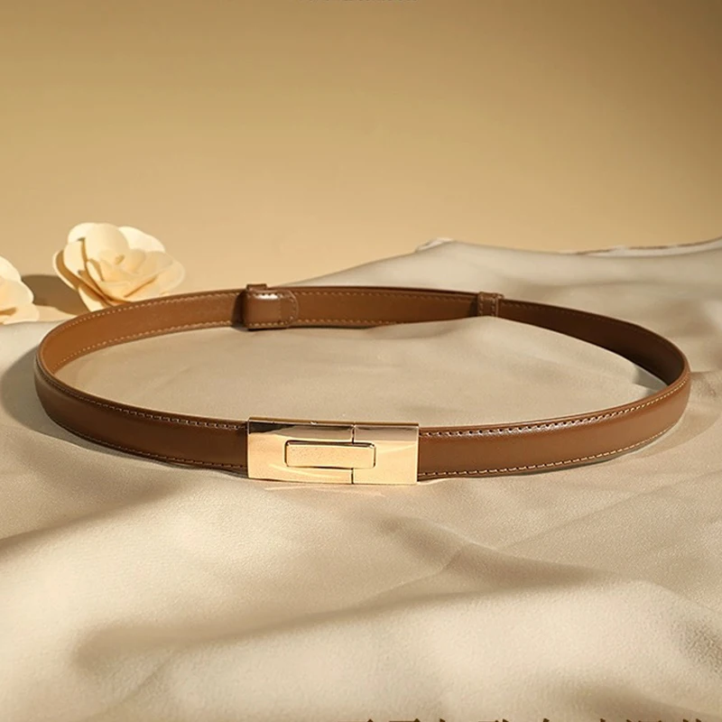 

New High Quality Real Leather Women Belt Fashion Brand 1.8cm Width Belts Gold Buckle Dress Jeans Sweater Women Belt