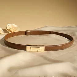 Ceinture en cuir véritable pour femme, haute qualité, marque de mode, largeur 1.8cm, structure en or environnemental, ceinture pour pull en jean, nouveau