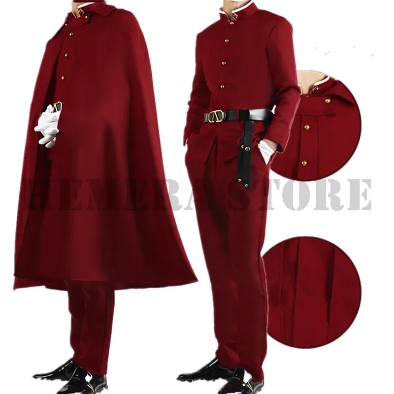 

Tetchou Suehiro Cosplay Bungo Season 4 Costume Wig Hunting Dogs Team Red Uniform Brown Hair Stray Anime Hat Gloves Cloak