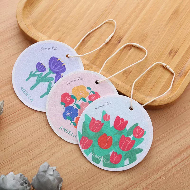 Kawaii Wood Pulp Sponge Pads with Rope Cute Flower Kitchen Dishes Pots Dinnerware Scrubber Household Cleaning Tool