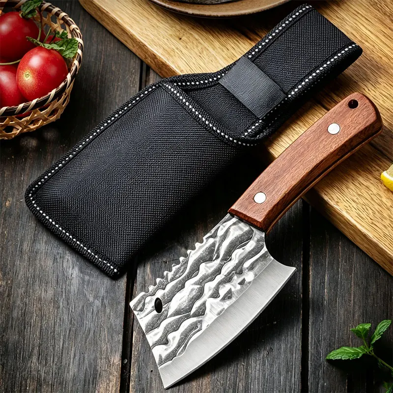 Multifunctional Forged Kitchen Knife with Solid Wood Handle Sharp Cooking Blade for Cutting Fish Meat Fruit Vegetables