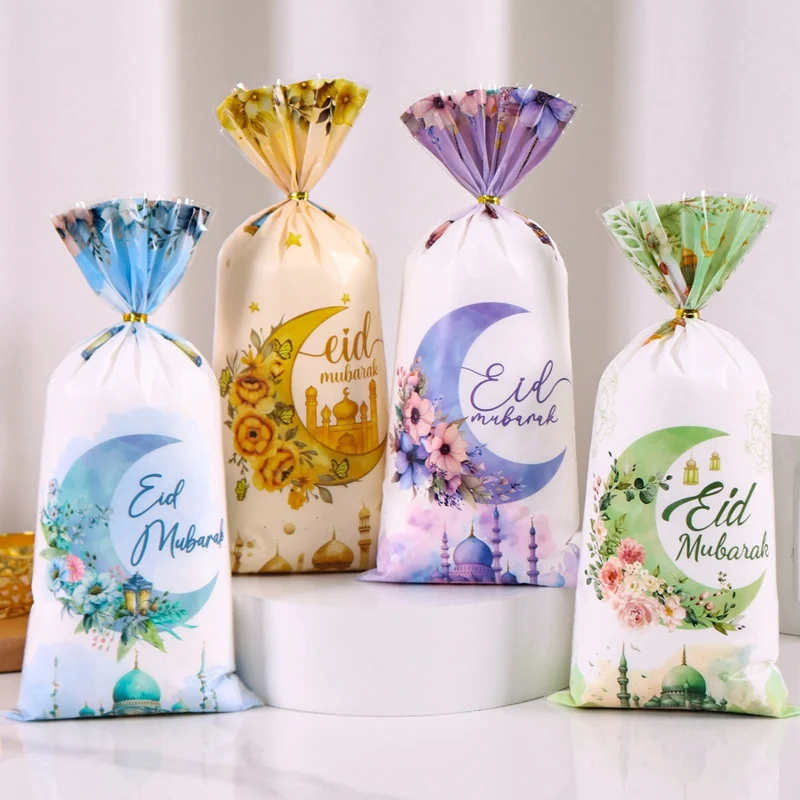 Sacs d'emballage cadeaux Eid Mubarak, 25/50/100 pièces, sacs en plastique pour biscuits et bonbons, décor Kareem Ramadan 2026, fournitures de fête musulmane islamique