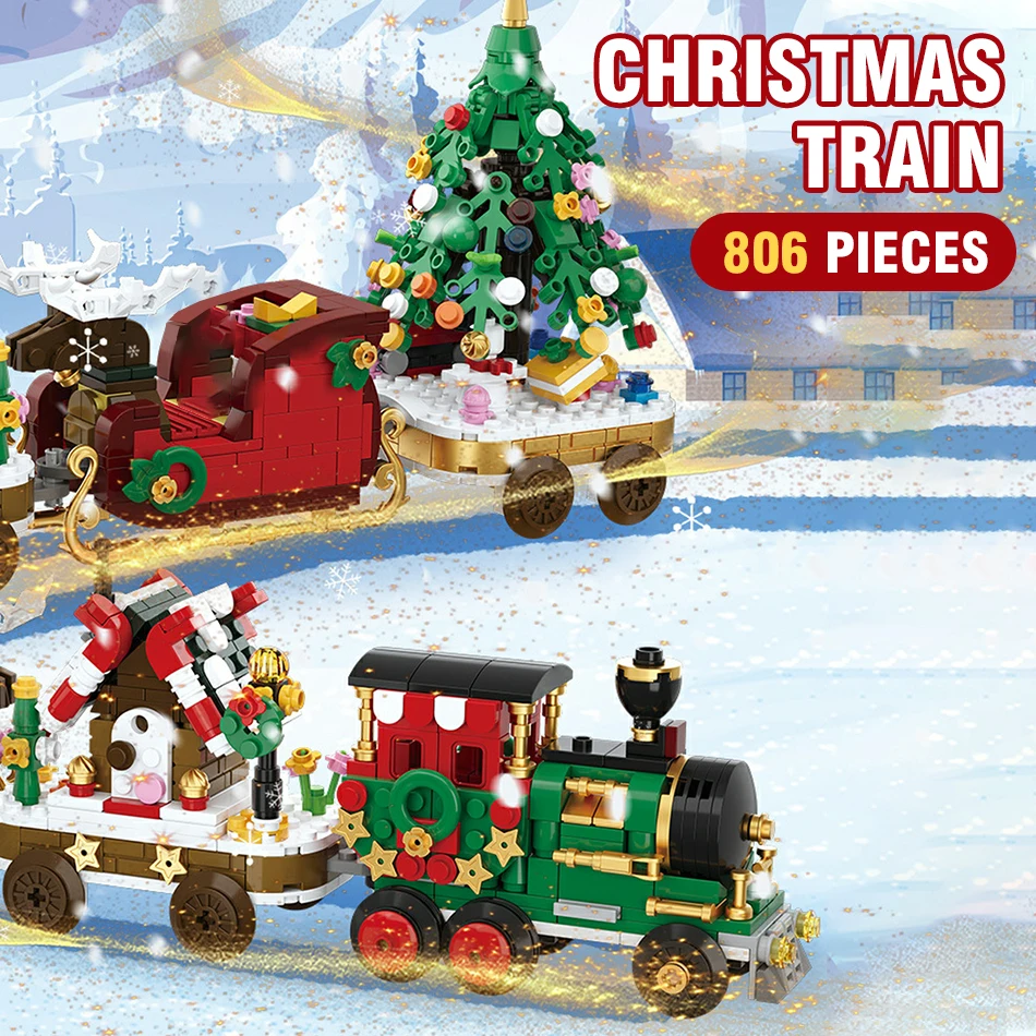 2025年クリスマスギフトDIY組み立てブロッククリスマス列車ハウスツリーそり馬車モデルマイクロブロック組み立ておもちゃ新年ギフト