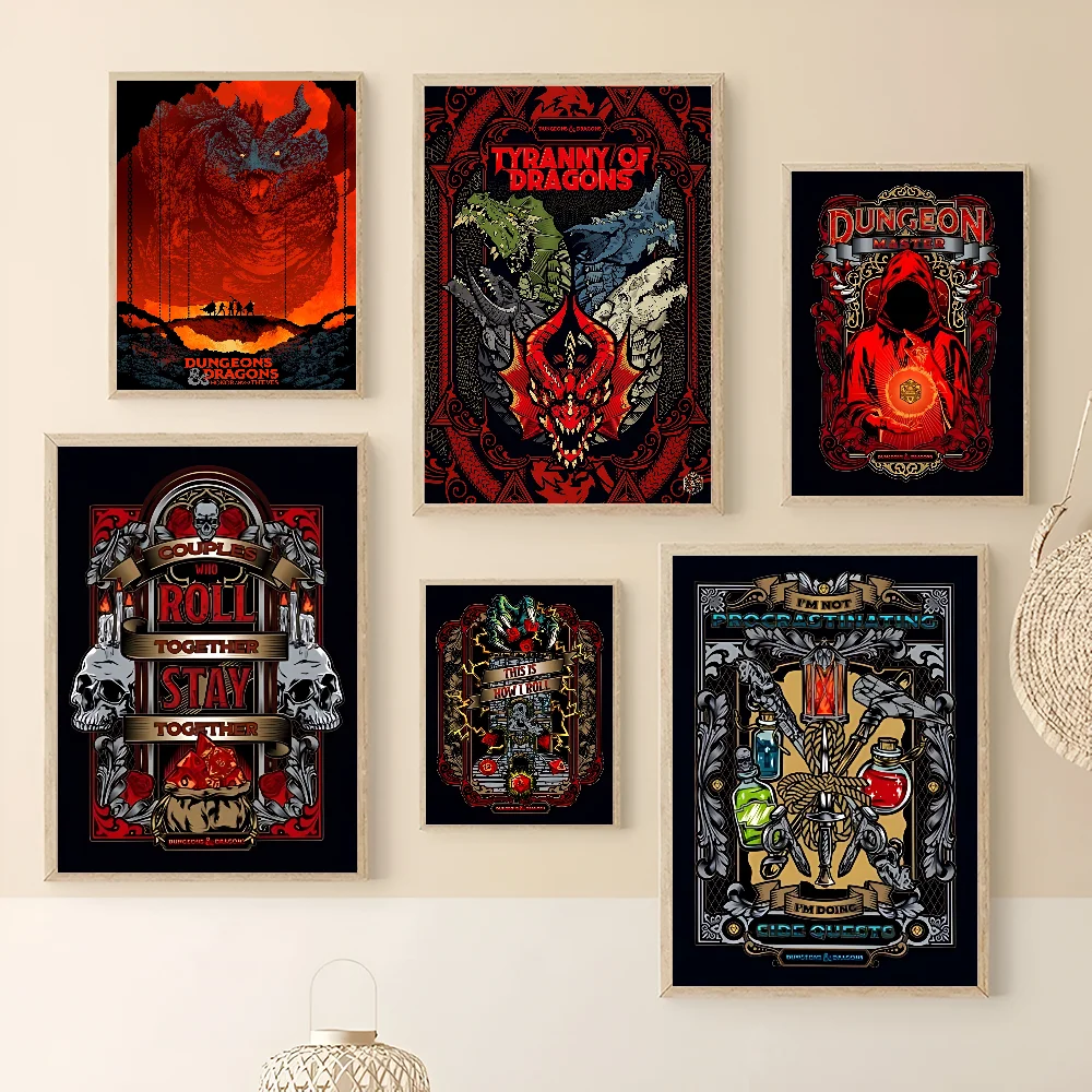 Game D-Dungeons And D-Dragons Classic Movie Posters Whitepaper Sticker DIY Room Bar Cafe Aesthetic Art Wall Painting