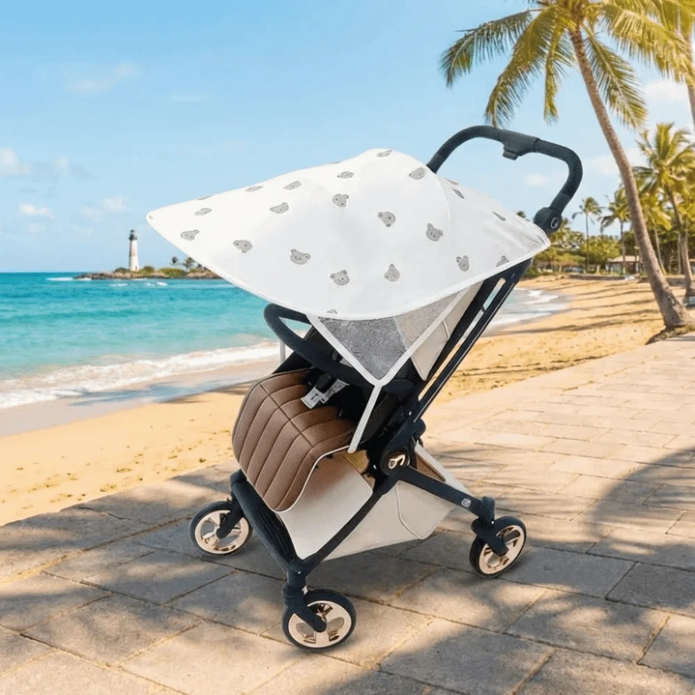 Extended Baby Stroller Sunshade Adjustment Light Blocking Sun Protections Cover Stretch Fabric Lightweight UV Resistant Canopy view 4