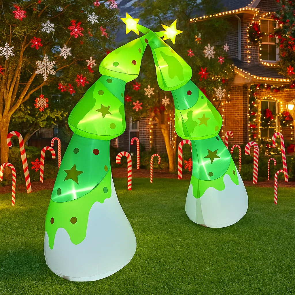Arco de árbol de Navidad de 2,7 M/8,8 pies, modelo inflable, decoraciones navideñas, luces LED, decoración navideña al aire libre, decoración de fiesta en el patio del hogar