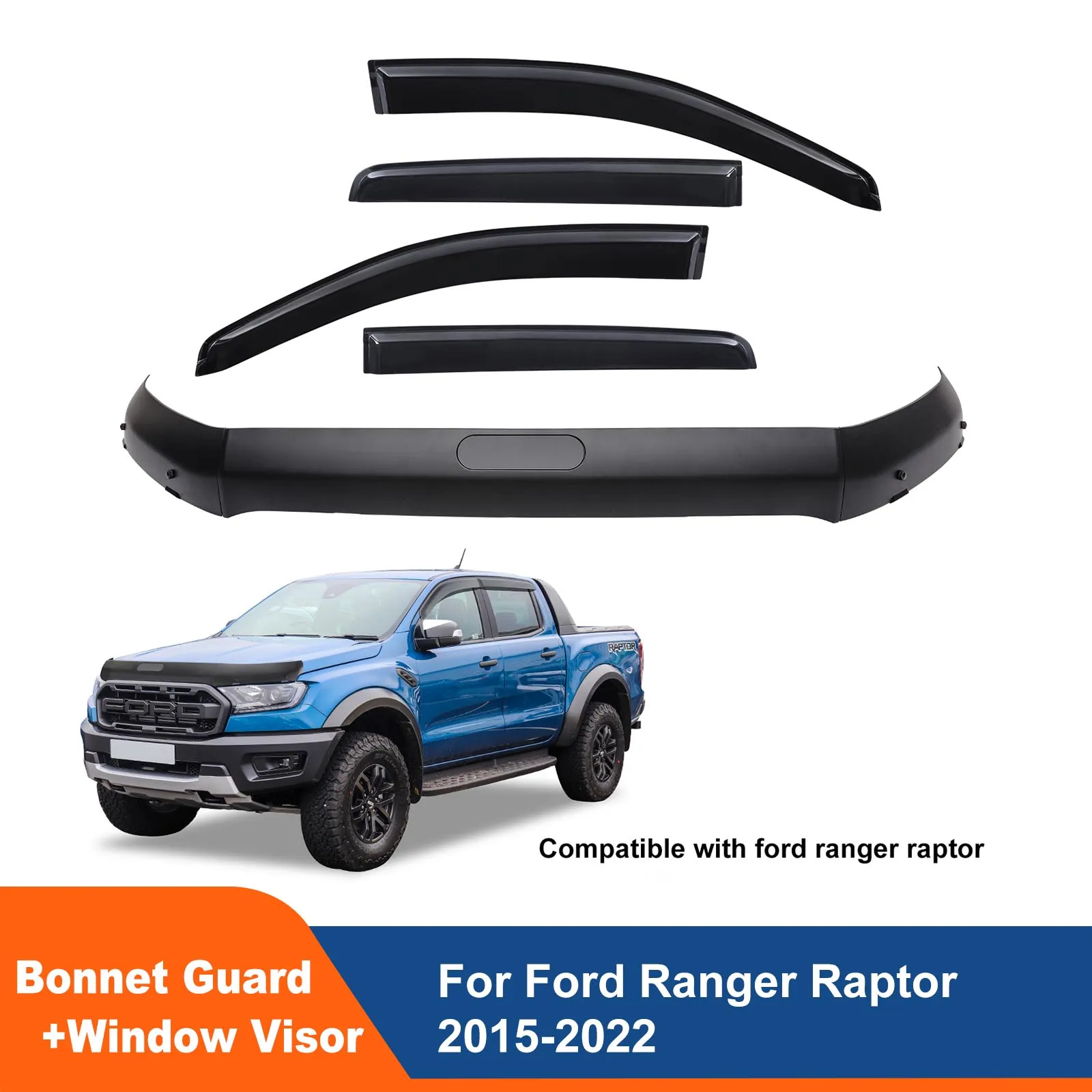 

Bonnet Guard Bonnet Protector +Wind Deflector Window Visor Weathershield Door Visor For Ford Ranger Raptor 2015-2022