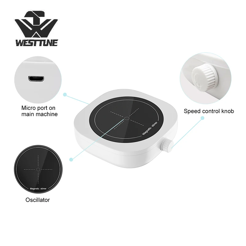 

WESTTUNE Mini Magnetic Stirrer Adjustable Speed of 200-2000 RPM Efficient Silent Device Portable Instrument for Laboratories