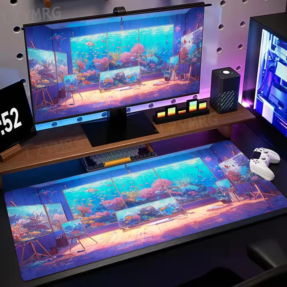 Винтажный коврик для мыши с мультяшной комнатой, большой резиновый противоскользящий коврик для ПК, настольные аксессуары, коврик для мыши для офисов и геймеров, коврик для клавиатуры, декоративный коврик